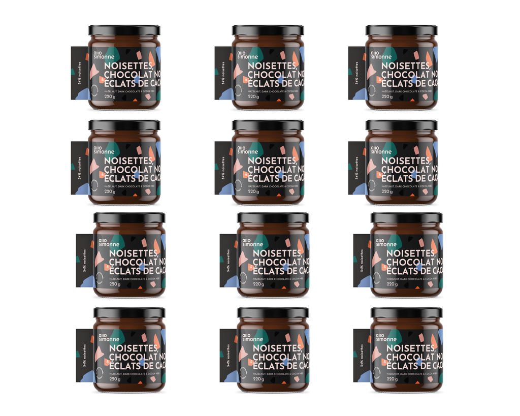 12 pots - Noisettes, Chocolat noir & Éclats de Cacao - 220 g
