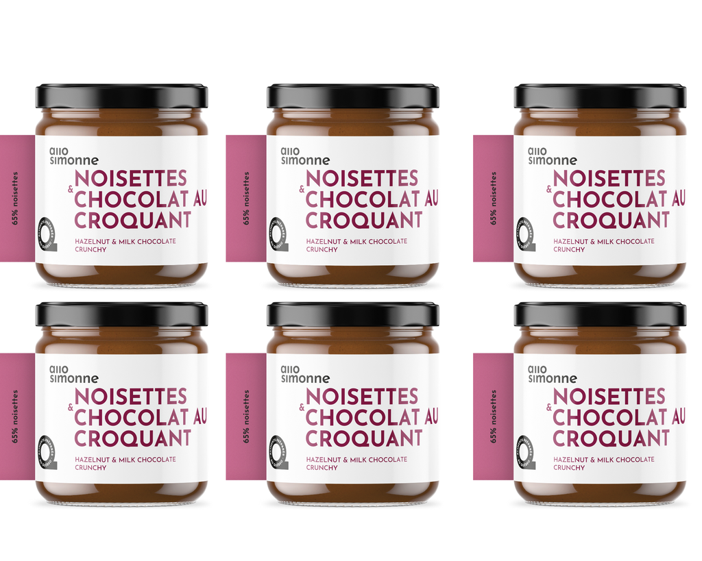 6 pots - Noisettes & Chocolat au Lait - Croquant - 220 g
