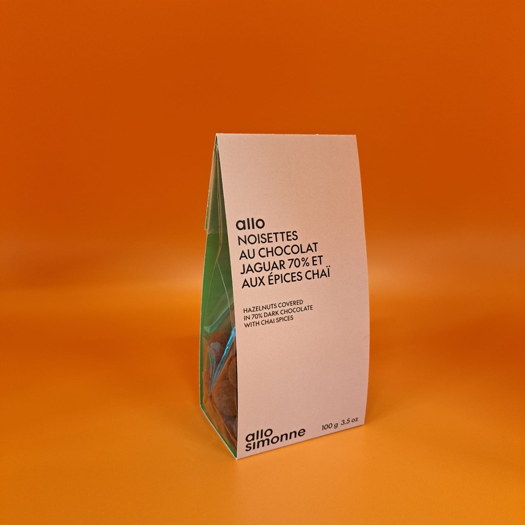 [ASCH04-10] Dragées Noisettes Chocolat Jaguar Épices Chaï - 100 g